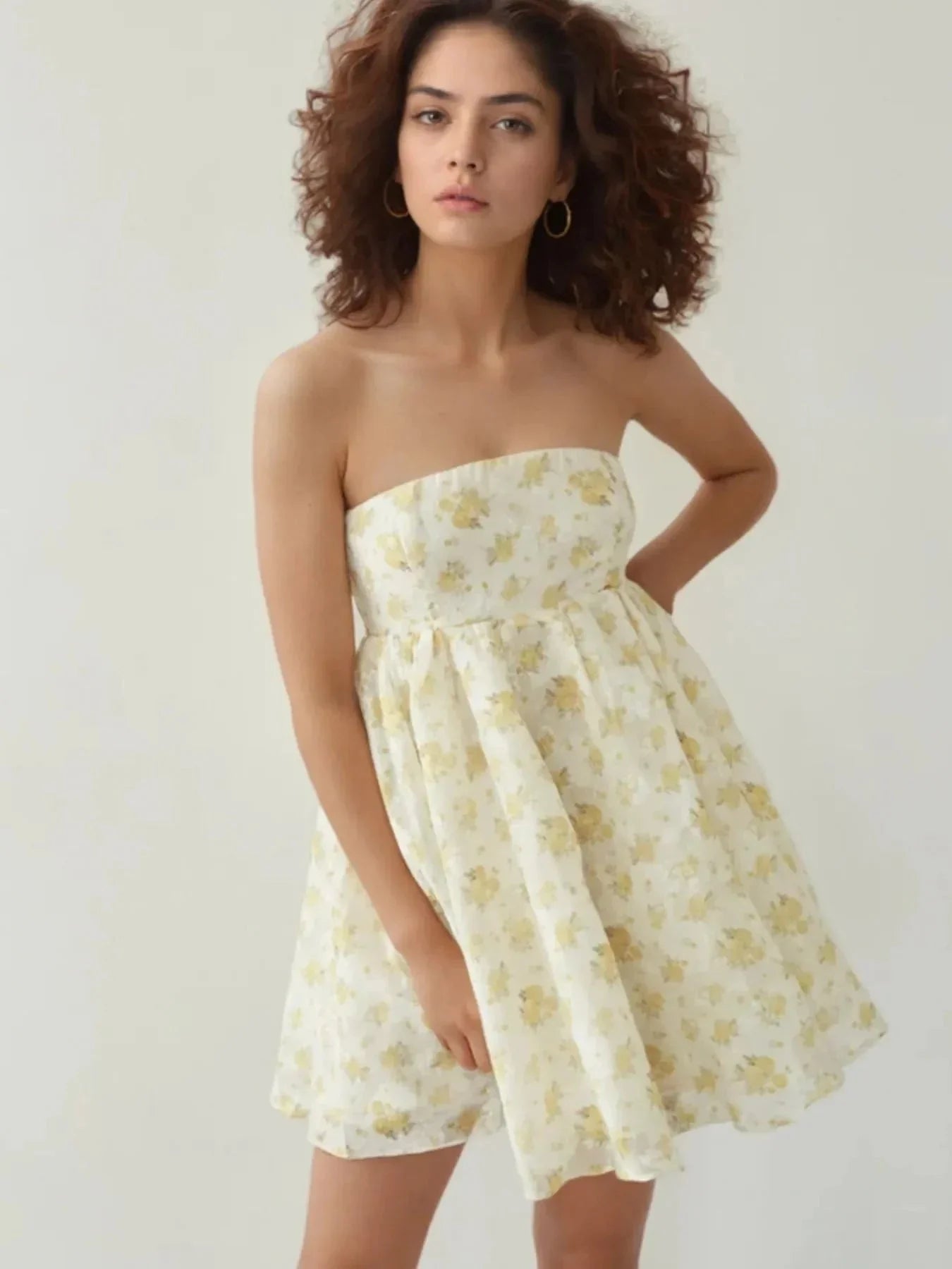 Strapless Floral Print Summer Dress - VILLA FASHION